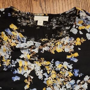J. Jill Black and Yellow Floral Short Sleeve Top